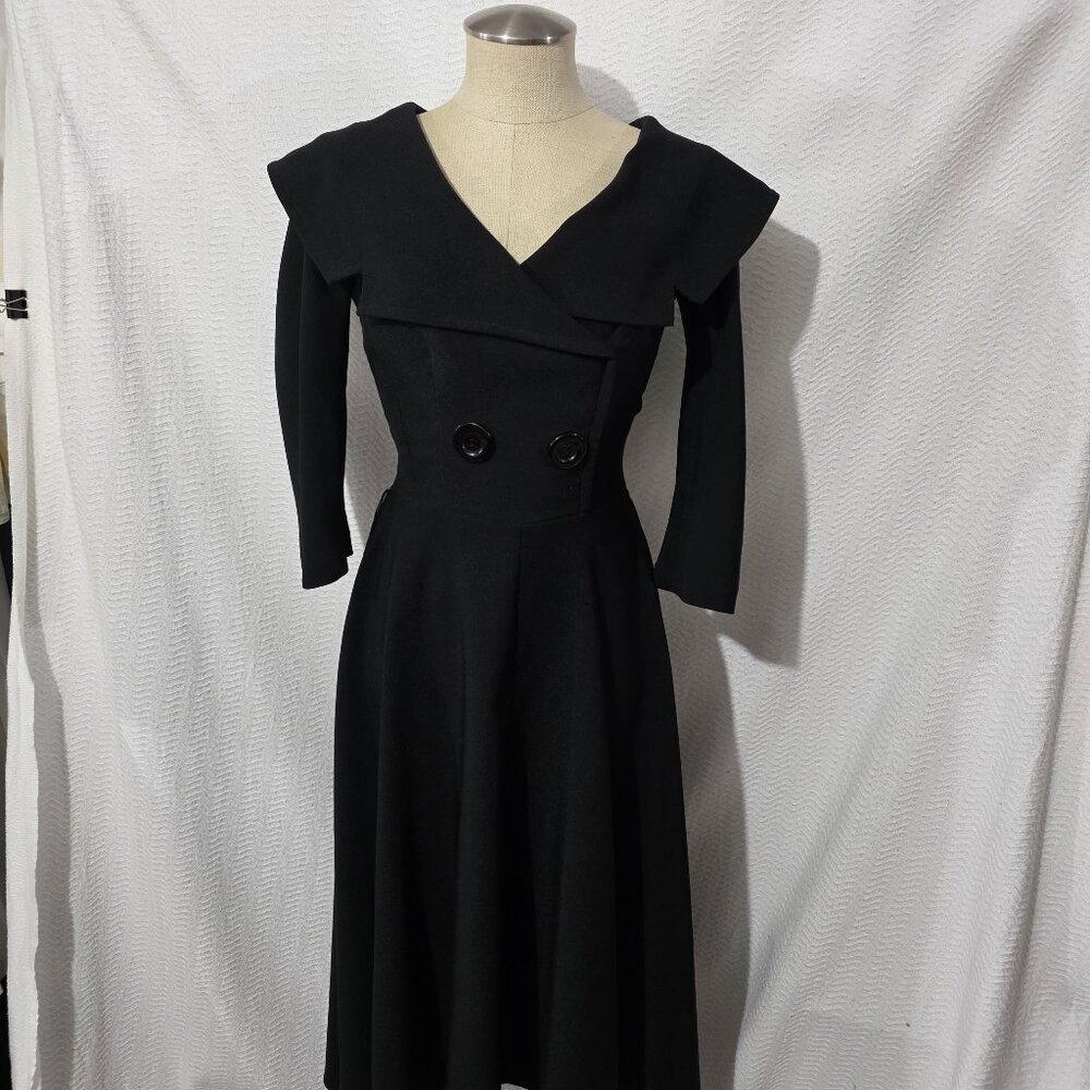 Bettie Page By Tatyana Retro Pin-Up Fit & Flare Style Black Dress S